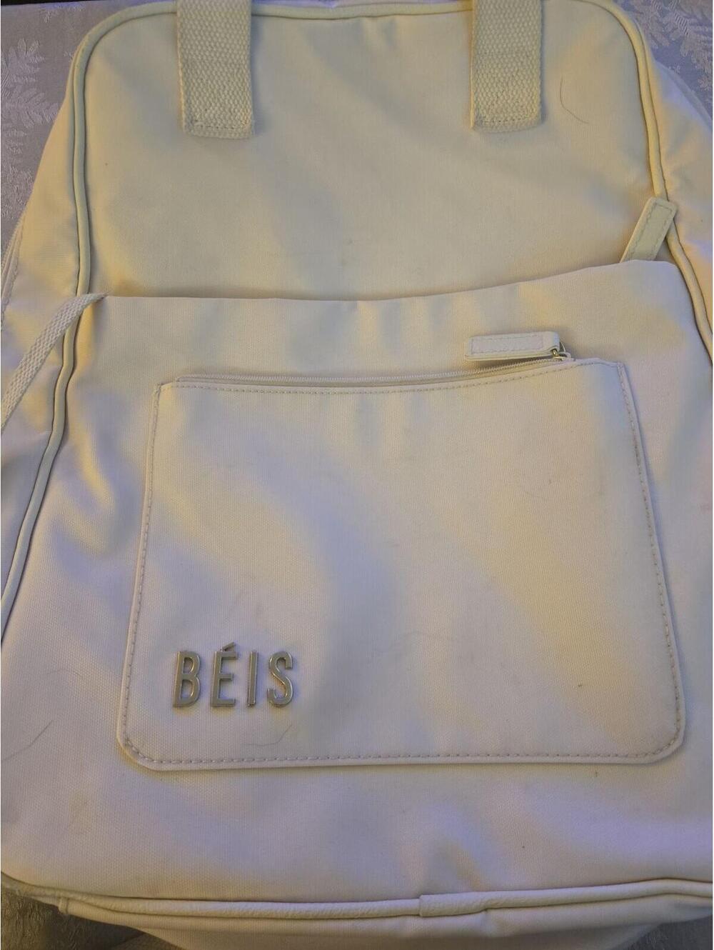 BÉIS Beige Canvas Backpack Modern Travel Bag
